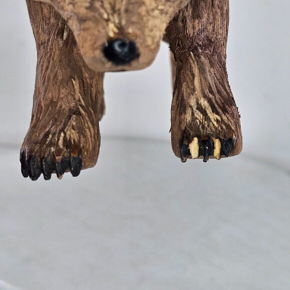 Hand-Carved Wooden Bear Figurine Decor Brown Grizzly Folk Art *FLAWS* Wildlife - Picture 8 of 10